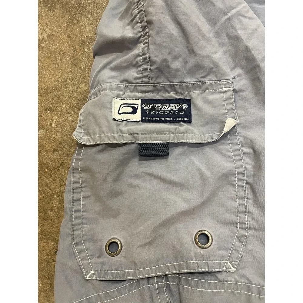 Old Navy Swim Trunks Mens Large Gray Cargo Pocket Mesh Liner Elastic Waist Beach